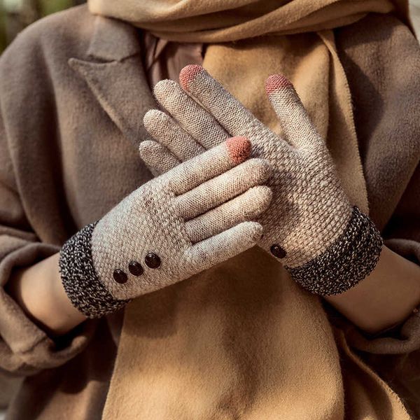 Accessori per mobili Guanti da studente per donna in autunno e inverno isolamento delle dita in morbida lana lavorata a maglia touch screen ciclismo protezione dal freddo ispessimento