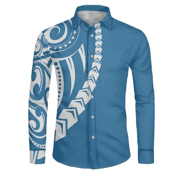 Camicie casual da uomo Tribale polinesiano Guam Totem Tattoo Stampe Uomini sociali di lusso Colletto rovesciato Camicia abbottonata Manica lunga Top 6XL