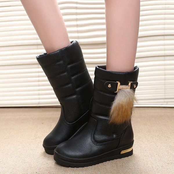 Botas sapatos para mulher plataforma peluda neve feminina elegante com saltos médios chunky branco meados de bezerro strass meia alta pelúcia y2k