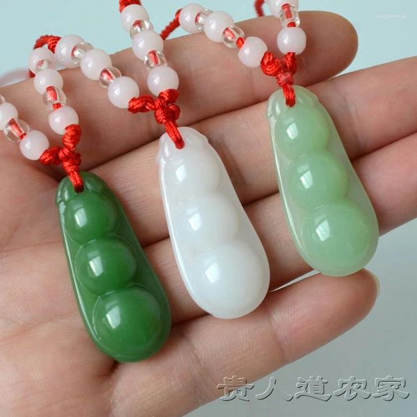 Anhänger Halsketten Glas Jade String Bean Männliches Paar Pod Fudou Rotes Seil Halskette Schmuck Geschenk