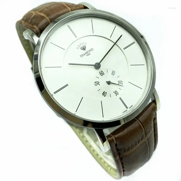 Relógios de pulso Shanghai Diamond Watch Masculino Simples Grande Dial Manual Mecânico Aço Fino Transparente Pulseira de Couro