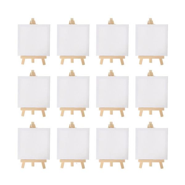 PAPEL DE AGEDES 12PCS Artistas de 5 polegadas mini cavalete de 3 polegadas x3 polegadas Mini Canvas Set Pintura Pintura Craft Diy Desenho Pequeno Cavalino para Escola 230420
