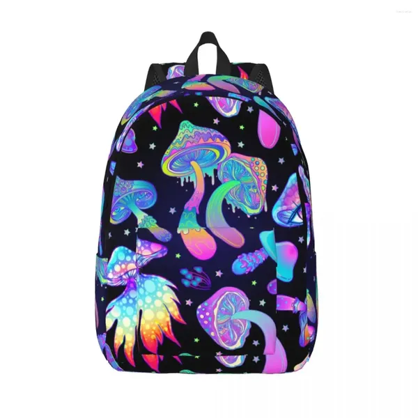 Sacos escolares Trippy cogumelo para homens mulheres estudante livro shrooms lona mochila elementar alta faculdade esportes