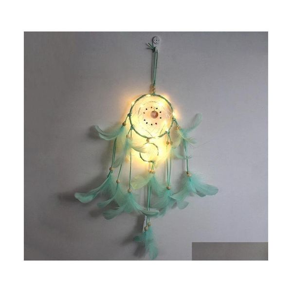 Conjuntos de presentes LED Light Dream Catcher Dois Anéis Pena Dreamcatcher Wind Chime Decorativo Pendurado na Parede Mticolor 12ms J2 Drop Delivery B B Dhyaw