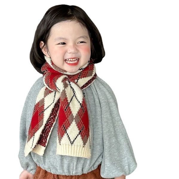 Schals Wraps Klassischer karierter gestrickter Winter-Babyschal für Mädchen Jungen Kinderschals Schalldämpfer Lange warme Kinderschal-Wickelhalswärmer 231120