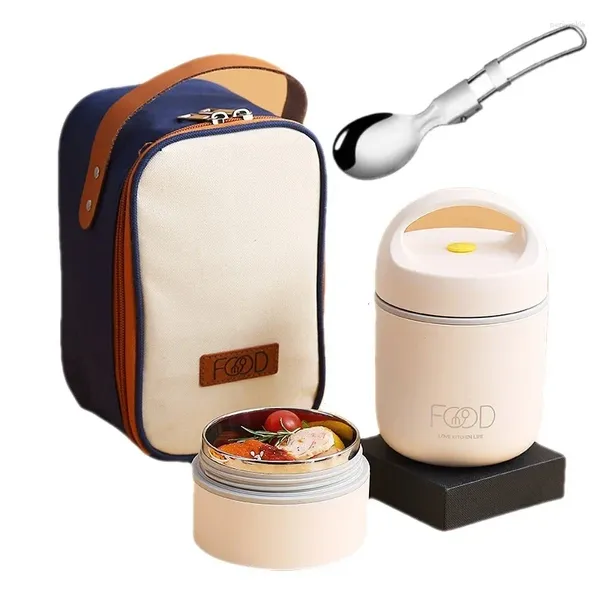 Stoviglie per bambini Scaldavivande Bento Lunch Box Tazza da zuppa in acciaio inossidabile con borsa termica per conservazione del calore con guarnizione a cucchiaio per studenti