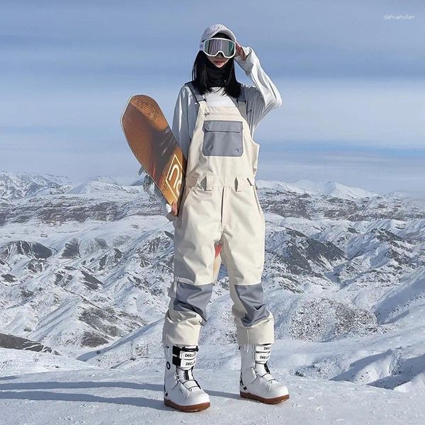 Лыжные штаны, модные цвета, сноуборд, утолщенный теплый шпон, зимняя спортивная одежда, ветрозащитный водонепроницаемый зимний комбинезон для пары