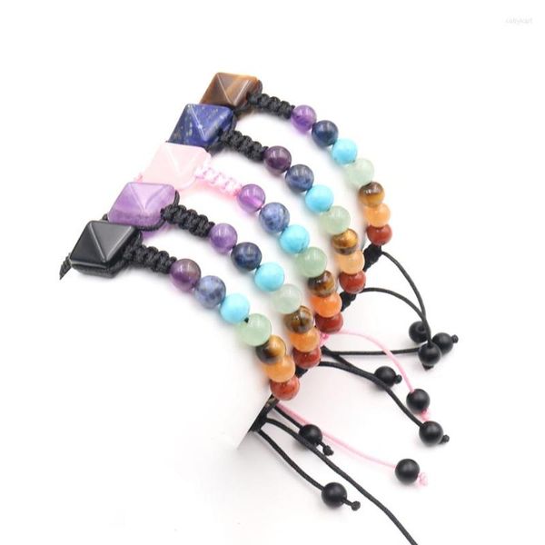 Strand XSM Square Pyramid Bracelets de pedra natural corda corda trançada 7 Chakra Bad Curing Crystals Yoga para homens homens