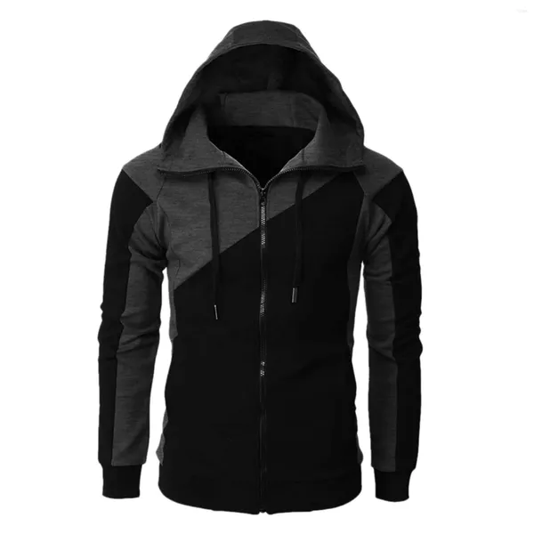 Hoodies masculinos emendando masculino y2k zip up hoodie casual tamanho grande jaqueta moletom hip hop manga comprida cordão para homens cardigans