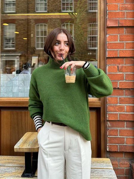 Женские свитера, рождественская зеленая вязаная водолазка, женский элегантный пуловер с длинным рукавом, свободный свободный свитер для вечеринок, джемпер, осенне-зимний шик