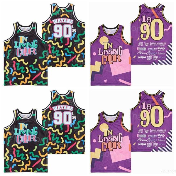 Filme Basketball TV Series em Living Color Jerseys 90 Wayans 1990 Retro Sport Sport College College Breathable Vintage Hiphop Purple Black University All Stitched Team