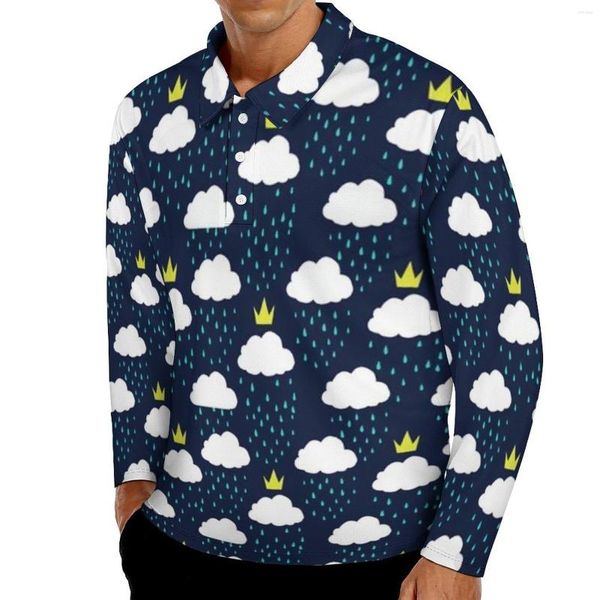 Herren Polos Cartoon Wolke Lässige T-Shirts Königliche Regenwolken Poloshirt Mann Ästhetischer Frühling Langarm Maßgeschneiderte Kleidung 4XL 5XL 6XL