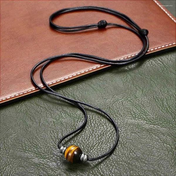 Catene Collana in corda di pelle Girocollo per uomo Donna Catena a maglie con pendente Lava Tiger Eye Stone Gioielli Regali LDN130