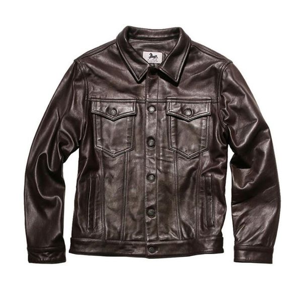 Herren Designerjacken Leder Denim Leder Jacke Herren Revers Deep Coffee Neuseeland Schaffell