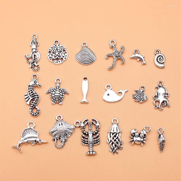 Encantos 18 pçs/set Animais Mar Polvo Medusa Caranguejo Para Fazer Jóias Pingente Diy Artesanato Acessórios L10319