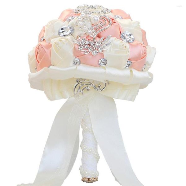 Fiori decorativi Bouquet da sposa da sposa con strass squisiti fatti a mano Rose di seta e perle Damigella d'onore Romantic Arty Decorazioni per interni