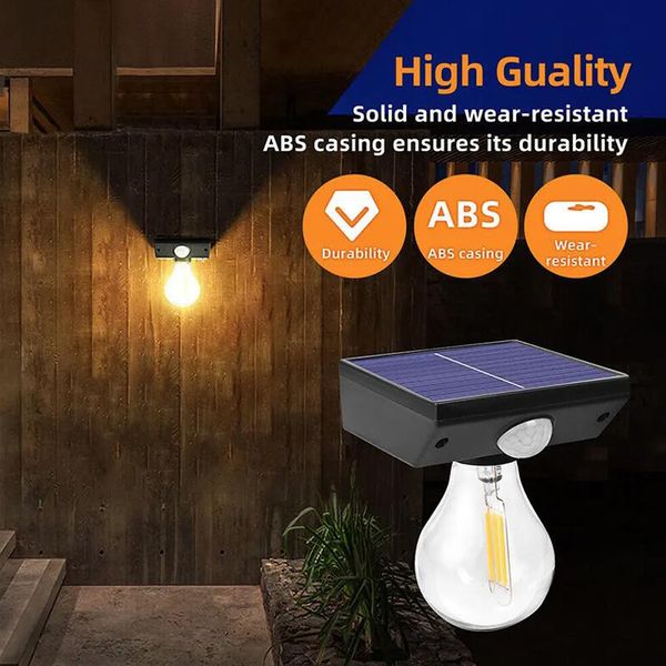 Solarwandleuchten Bewegungssensor Wolframbirne Wand Solarlampe Outdoor IP65 Wasserdichtes Landschaftslicht für Garten Yard Treppe