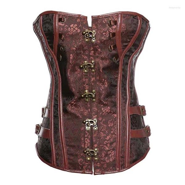 Corsetto sexy gotico moda donna modellante vintage Steampunk coffee court body allacciato indossando abbigliamento intimo con fibbia in metallo