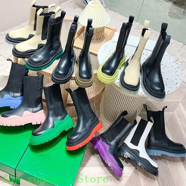 Kadın erkek tasarımcılar bot lastik deri ayak bileği chaelsea boot moda dalga renkli kauçuk dış taban elastik dokuma konforu bottega bottegas enfes boo k6wg#