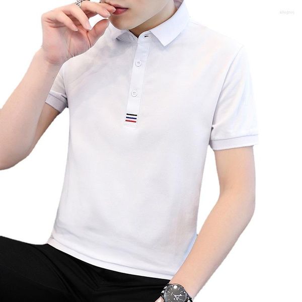 Herren Polos Poloshirt Herren Sommer Einfarbig Kurzarm T-Shirt Lose Männliche Modelle Lässige Hübsche Revers Herrenbekleidung