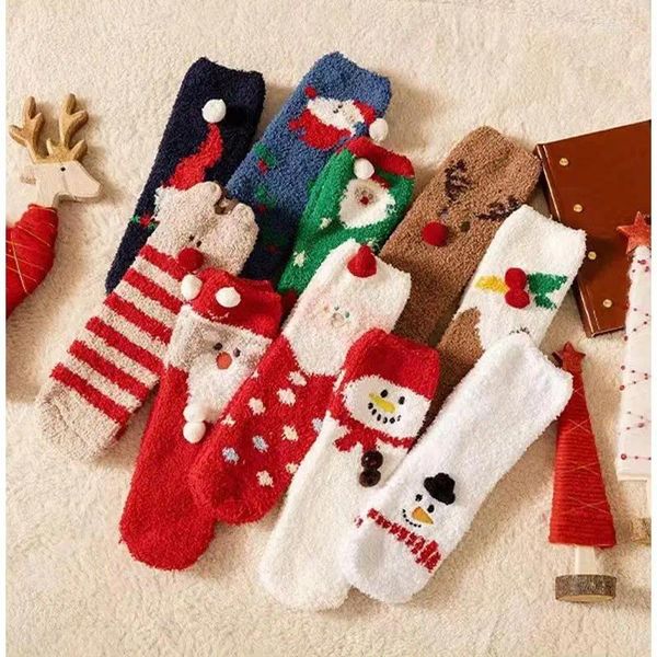 Frauen Socken Weihnachten Nette Schlaf Cartoon Verdickt Korallen Samt Mittlere Länge Für Winter Weiche Bequeme Boden Geschenke