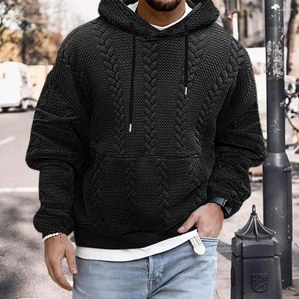 Sudaderas con Capucha para Hombre Sudadera con Capucha Ligera Gruesa y cálida con Capucha con cordón Bolsillo Parche Jersey de Punto Acogedor para Otoño Invierno Informal