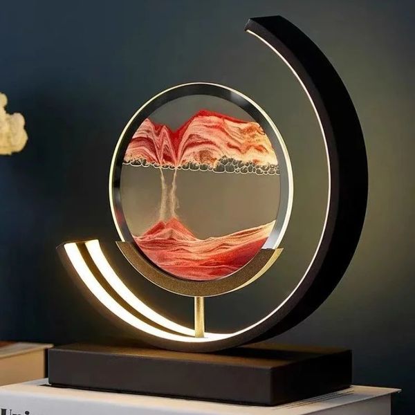 Oggetti decorativi Figurine LED sabbie mobili pittura clessidra arte decorativa unica sabbia notte luce decorazione camera da letto lampada da tavolo in vetro 231121