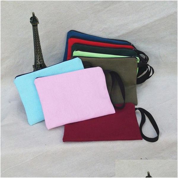 Bolsas de armazenamento colorf Blank Blank Canvas Zipper Casos de lápis bolsas de caneta bolsas de algodão maquiagem de maquiagem de celular embreagem de bolsa de embreagem de bola de atacado dhio2