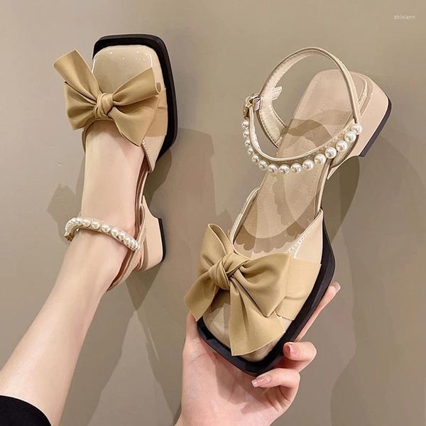 Kleid Schuhe Komfort Für Frauen Luxus Sandalen Anzug Weibliche Beige Block Heels All-Match Med Flach Mund Mary Jane anti-Skid 2023 Sommer