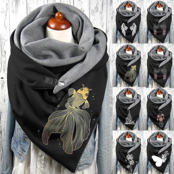 Schals 2023 Winter Frauen Schal Fashion Floral Print Button Weiche Wrap Samt Warme Tücher Hals Wärmer Echarpe Femme Foulard