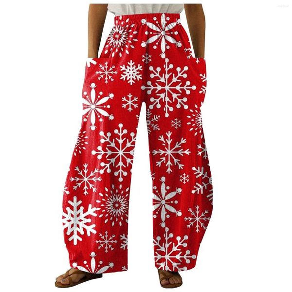 Pantaloni da donna Pantaloni larghi con stampa natalizia Tasca ampia casual Gamba dritta Sport Bloomer a vita alta