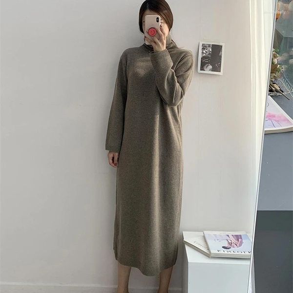 Abiti casual Abito maglione da donna Elegante Vintage Chic Autunno Inverno Abiti moda coreana Solido collo alto Donna allentata Vestido Midi