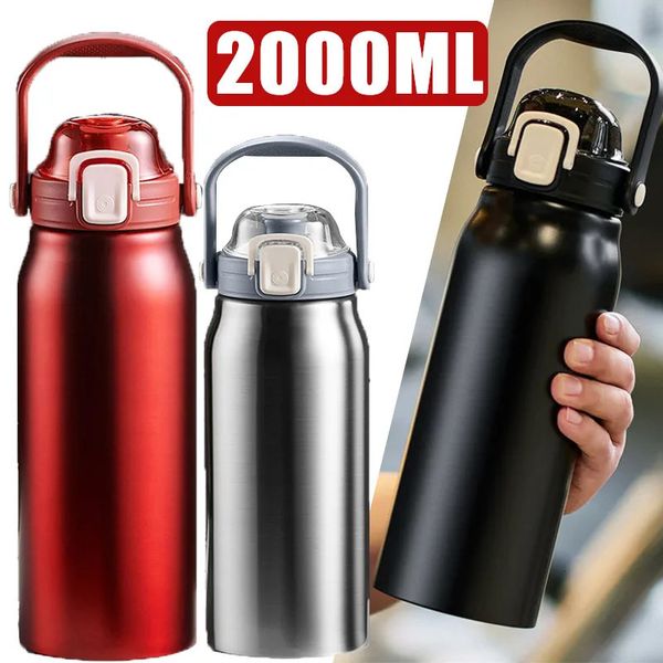 Thermoskannen 2L Tumbler Thermoflasche großes Fassungsvermögen mit Strohhalm Edelstahl Thermowasserflasche kalt und Thermobecher Vakuumflasche Gym 231120