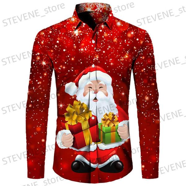 Freizeithemden für Herren Neueste Weihnachten Weihnachtsmann 3D-Druck Herrenhemden mit Knöpfen Weihnachten Kurz-/Langarmblusen Urlaub Karneval Paar Streetwear Tops T231121