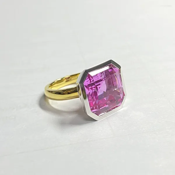 Cluster-Ringe Meisidian Design Lab Pink Sapphire 20 Gemston 925 Sterling Sliver Zweifarbige Platte Weißgold Damenring