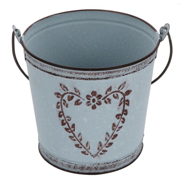 Vasos balde vaso de flor durável suporte de casamento vintage retro armazenamento folha galvanizada casa redonda plantador preto