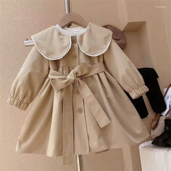 Tench Coats Casaco para meninas primavera e outono infantil corta-vento de comprimento médio saia superior para meninas
