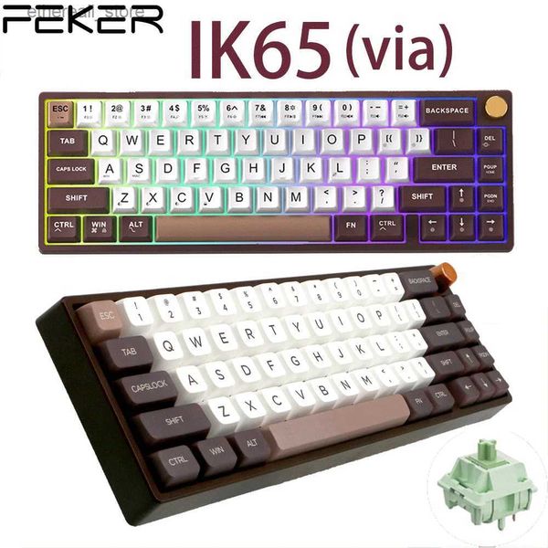 Klavyeler Feker IK65 Mekanik Klavye üzerinden BT 2.4G Sıcak Takas Bluetooth Matcha Anahtar Contası PBT KEHİP KAYNAKLARI 3MODES RGB% 65 Knob Klavye Q231122