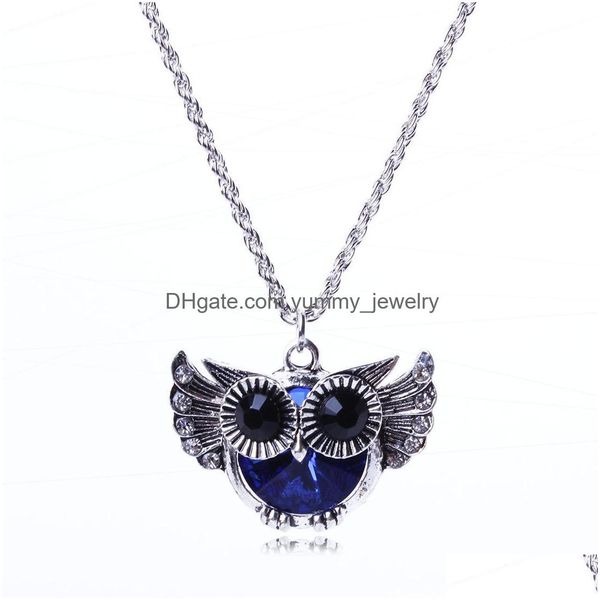 Anhänger Halsketten Kette Halskette Fliegende Eule Blau Beautifly Kristall Strass Perle Mode Drop Lieferung Schmuck Anhänger Dhctp