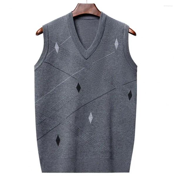 Gilet da uomo Gilet da uomo elegante Maglione senza maniche con stampa geometrica con scollo a V caldo lavorato a maglia per l'autunno inverno