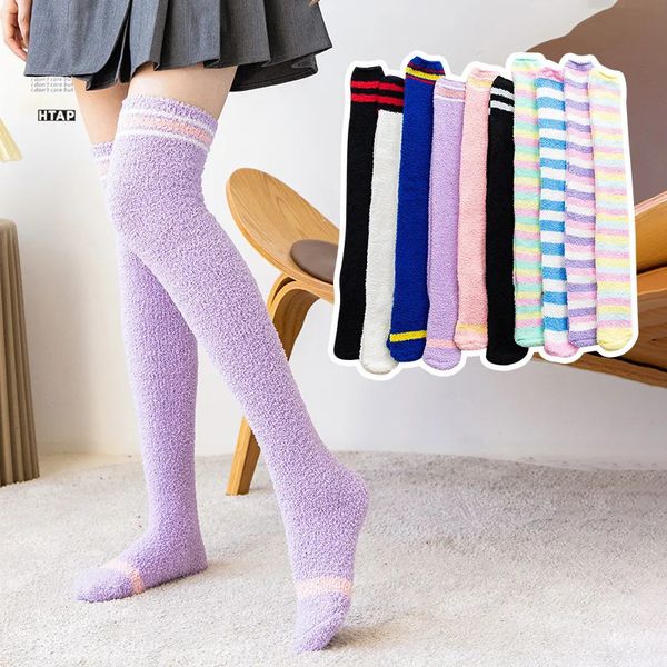 Socken Strumpfwaren Beinwärmer Winterstrümpfe Korallenfleece Knieschoner Dicker warmer Pelz Damen Oberschenkelhoch 231120