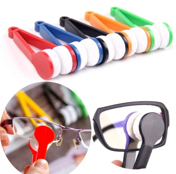 100 pçs mini plástico óculos de sol escova de limpeza portátil escovas de microfibra vidro dupla face ferramenta limpa 5 cores