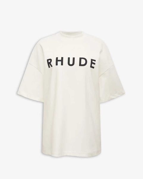 Designer Fashion Abbigliamento Tees TShirts Rhude Simple Slogan Stampa T-shirt a maniche corte allentata Bianco Estate Girocollo da uomo Puro cotone Grandi top Streetwear Hip hop