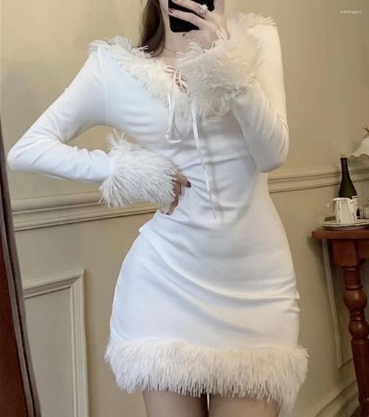 Abiti casual Inverno Primavera Abito bianco da donna 2023 Dolce sexy Y2k Party Mini Ladies a maniche lunghe Anno elegante Abbigliamento