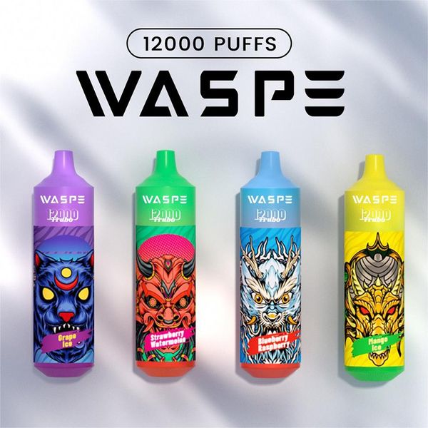 15 colori Vendita calda Waspe vape puff 12000 Vape monouso puff 12k E-cigar Puff Bar Vapor Vapes Pen 20ML Olio 650mah ricaricabile Luce RGB