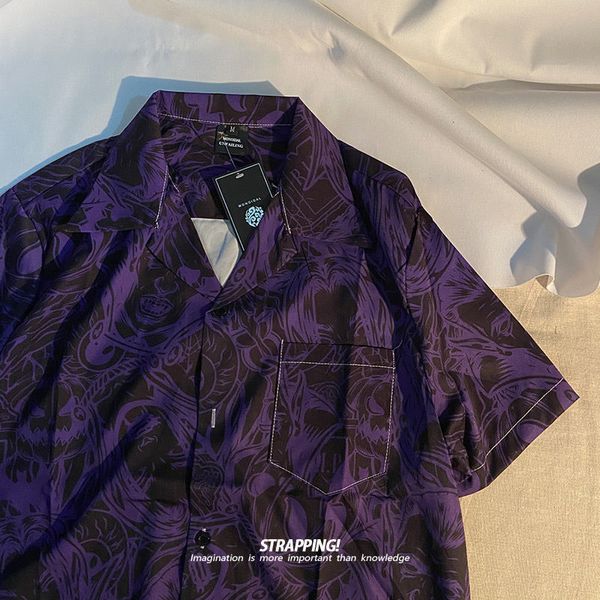 Camicie casual da uomo Viola a maniche corte Stampate Scuro Dipartimento Retro Bello per il tempo libero Port Style e Donna Loose Hawaiian 230421