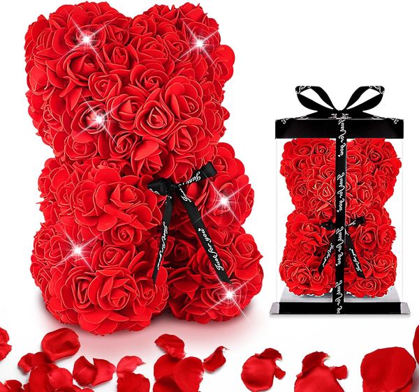 Künstliche Blumen, Rosenbär, Rosen-Teddybär, für Frauen, Freundin, Jahrestag, Weihnachten, Valentinstag, Geschenke