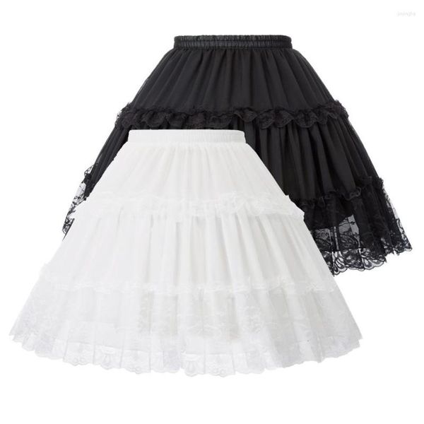 Etekler kadın lolita crinoline petticoat akşam partisi fangimer etek vintage elastik bel 2-döngü fırfırlar sallanıyor siyah gotik etek