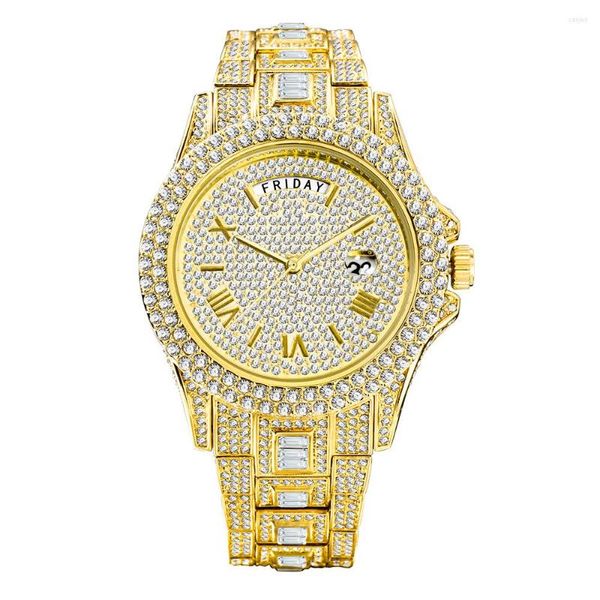 Начатые часы мужские часы Quartz Fashion Luxury High-end Dual Calendar Business Full Diamond Водонепроницаем