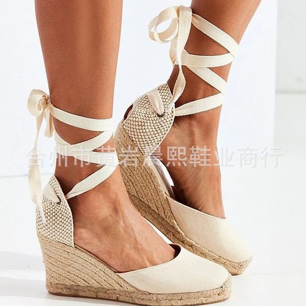 Kleid Schuhe Damen Espadrille Knöchelriemen Sandalen Bequeme Hausschuhe Damen Damen Freizeitschuhe Atmungsaktive Flachs Hanf Canvas Pumps 231121